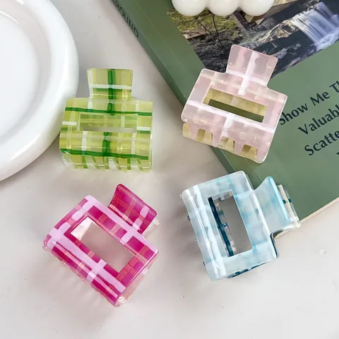 Acryl Schaakbord Haarklem Voor Dames Franse Retro Ruitjes Vierkant Holle Haarklauwen Koreaanse Stijl Mode Haaraccessoires