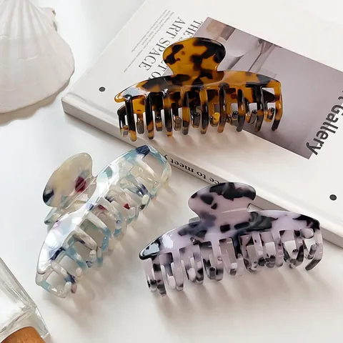 Large Acetate Hair Claw Clip Vintage Tortoiseshell Marble Pattern Shark Clip Handmade Fashion Hair Accessories For Women