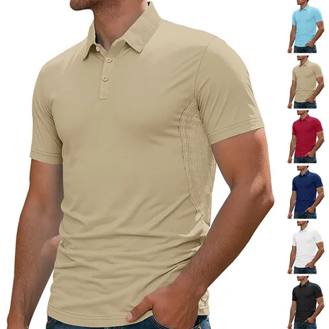 Men Short Sleeve Polo Shirt 100% Polyester Breathable Quick Dry Casual Business Lapel Lightweight Sporty Fashion Top