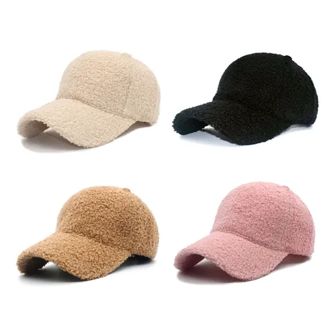 Baseballkappe Aus Lammwolle Warm Winter Teddy Fleece Einfarbig Verstellbare Snapback Mütze Für Damen Und Herren