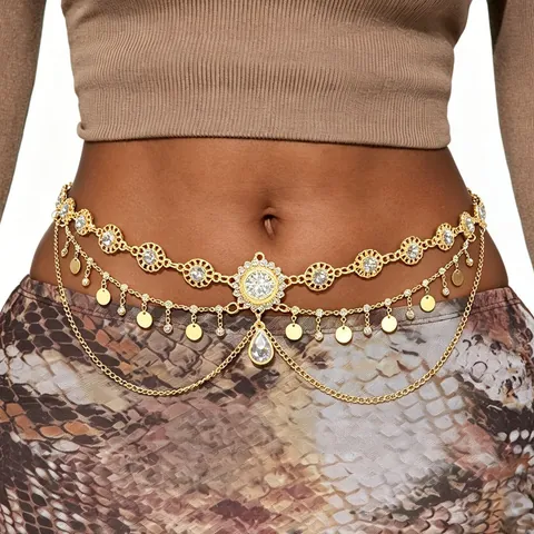 Catena da Vita Multistrato in Lega d'Oro Catena Corpo Con Pendenti in Perla Artificial Per Mare Estate Bikini Gioielli Donna