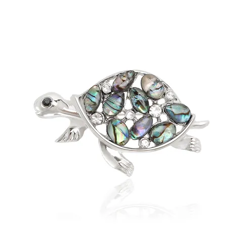 Broche de Tortuga Marina de Plata Vintage Con Concha de Abulón y Diamantes de Imitación Alfiler de Solapa de Animal para Traje Hombre Mujer Joyería Regalo