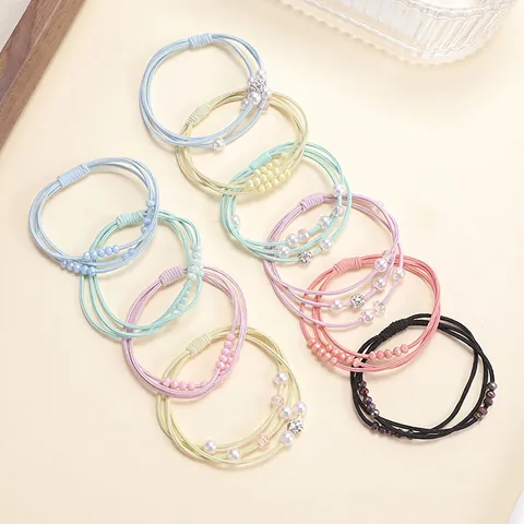 Minimalistischer Hochelastischer Dreifach-Haargummi Mit Künstlicher Perle Und Strassperlen Pferdeschwanzhalter Haarschmuck Für Damen