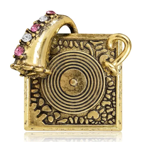 Spilla Vintage a Forma di Fonografo per Donna in Lega con Strass Intarsiati Accessori per Gioielli Spilla per Vestiti Retrò Regalo