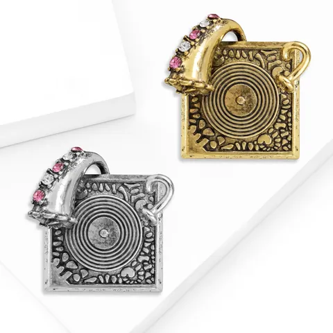 Spilla Vintage a Forma di Fonografo per Donna in Lega con Strass Intarsiati Accessori per Gioielli Spilla per Vestiti Retrò Regalo