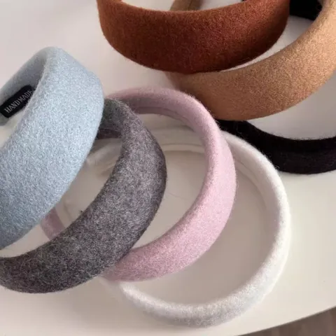 Thickened Plush Headband Women Autumn Winter Soft Faux Fur Hair Band Wide Edge Handmade Fashion Hair Hoop Solid Color Warm
