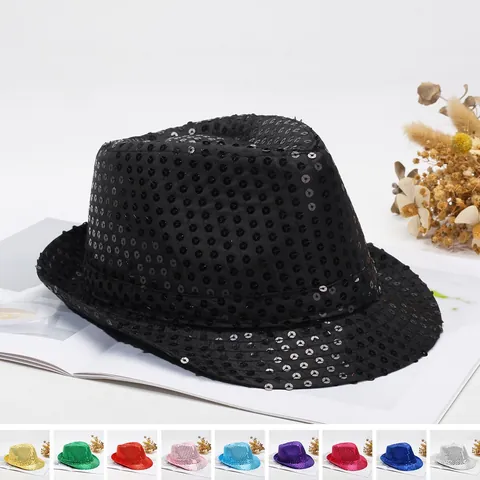 Sequin Fedora Hat Sparkle Jazz Performance Magic Cap Glitter Stage Party Costume Adults Kids Polyester
