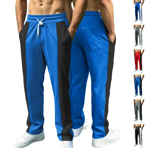 Pantaloni Sportivi Da Uomo Blocchi Di Colore Striscia Laterale Coulisse Vita Elastica Pantaloni Casual Dritti