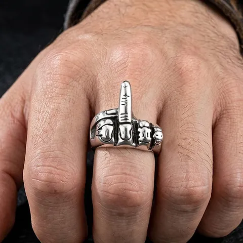 Retro Punk Edelstahl Mittelfinger Ring Für Männer Persönlichkeit Handgeste Biker Ring Hip Hop Finger Schmuck Geschenk