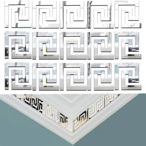 Sticker Mural Miroir Acrylique Clé Grecque DIY Bordure Géométrique Auto-adhésif pour Salon Salle de Bain Décoration de la Maison