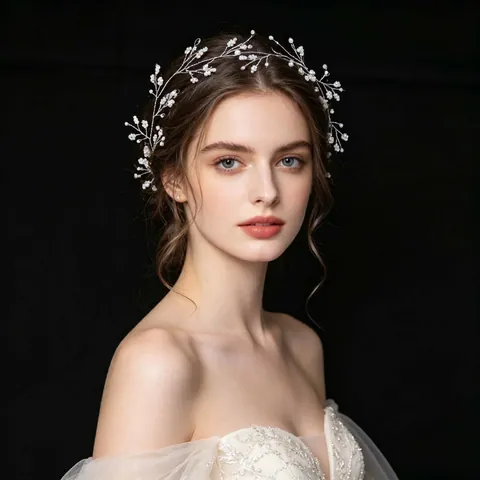 Vite per Capelli Sposa Fatta a Mano Filo in Lega d'Argento Perla Artificiale Floreale Fascia per Donna Matrimonio Festa Copricapo Elegante