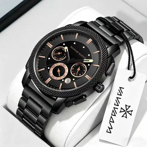 Men's Stainless Steel Quartz Watch Waterproof Chronograph Business Sport Wristwatch With Calendar Luminous Hands