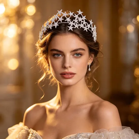 Eleganter Star Pentagramm Brautkrone Legierung Strass Hochzeit Haarschmuck Party Geburtstag Tiaras Für Damen Kopfschmuck