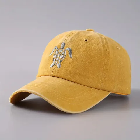 Baseball Cap Washed Cotton Sea Turtle Embroidery Curved Brim Sun Protection Outdoor Vintage Hat For Men Women