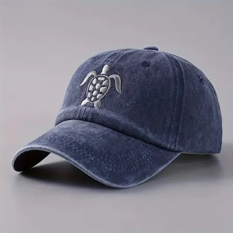 Baseball Cap Washed Cotton Sea Turtle Embroidery Curved Brim Sun Protection Outdoor Vintage Hat For Men Women