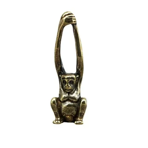 Llavero de Mono de Aleación Retro Acabado Latón Figurita Animal Vintage Caracol Abeja Libélula Vaca Highland Ornamento Escritorio