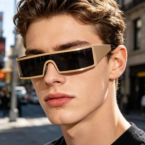 Futuristic Shield Sunglasses Metal Square Frame UV400 Protection Integrated Lens Cyberpunk Y2K Fashion Eyewear Men Women