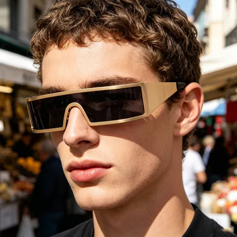 Cyberpunk Futuristisch Einteilige Linse Sonnenbrille Mode Quadratischer Metallrahmen Sonnenschutz Für Herren Damen UV400 Schutz
