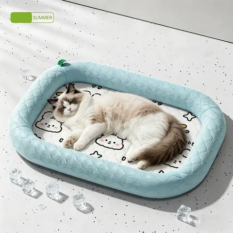 Panier Rafraîchissant Pour Animaux En Satin Glacée Tapis Été Respirant Pour Chat Avec Oreiller Amovible Motif Fruit Animal