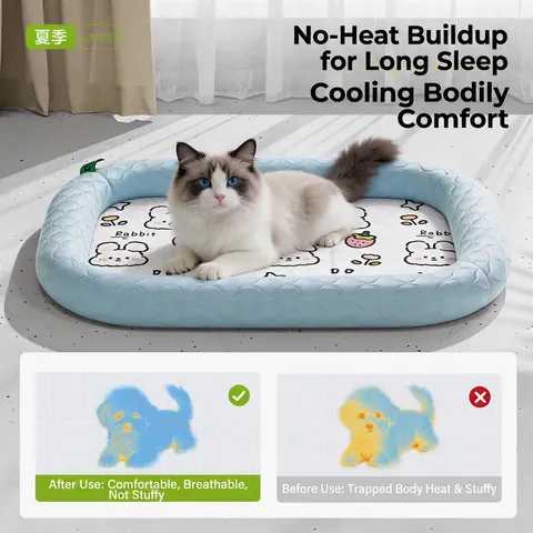 Panier Rafraîchissant Pour Animaux En Satin Glacée Tapis Été Respirant Pour Chat Avec Oreiller Amovible Motif Fruit Animal