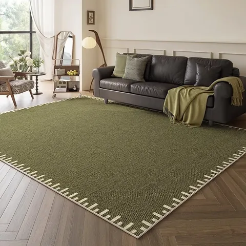 Grand Tapis De Salon Tapis Vert Rétro Style Français Imperméable Antidérapant Mélange Polyester Coton Tapis De Sol