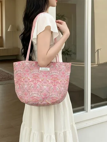 Borsa A Secchiello Con Stampa Floreale Borsa Tote In Tela Borsa A Spalla Stile Ins Francese Rurale A Mano Morbida Per Donna