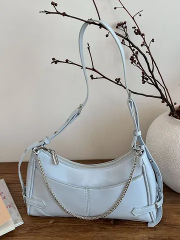 Vintage Women Soft PU Leather Hobo Bag Solid Color Shoulder Crossbody Bag With Silver Chain Stylish Underarm Bag