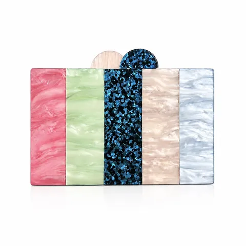 Vintage Acryl Patchwork Avondtas Marmeren Textuur Box Clutch Met Gouden Metalen Ketting Schouderband Voor Vrouwen