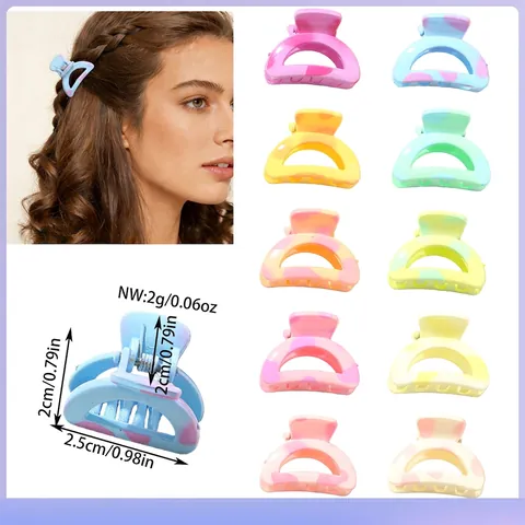 2.5cm Mini Hair Claw Clips Macaron Colorful Marble Pattern Lacquered PS Plastic Small Hair Pins Shark Clips For Women Girls