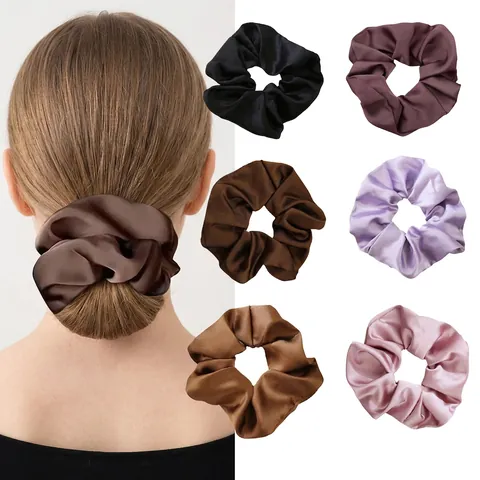 Elegant Satin Scrunchies For Women Soft Plush Hair Ties Sweet Lace Hair Bands Solid Color Silk Like Hair Accessories