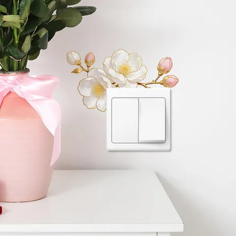 Adesivi Murali in PVC Rimovibili Motivo Floreale Gatto Uccello Decorazione Interruttore Luce Autoadesivi Impermeabili Decorazioni per la Casa