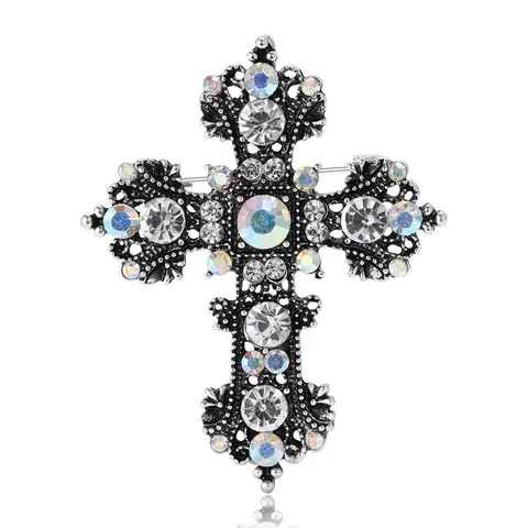 Spilla A Croce In Lega E Strass Vintage Lucida Traforata Pin Accessorio Per Abbigliamento Alla Moda Per Donne