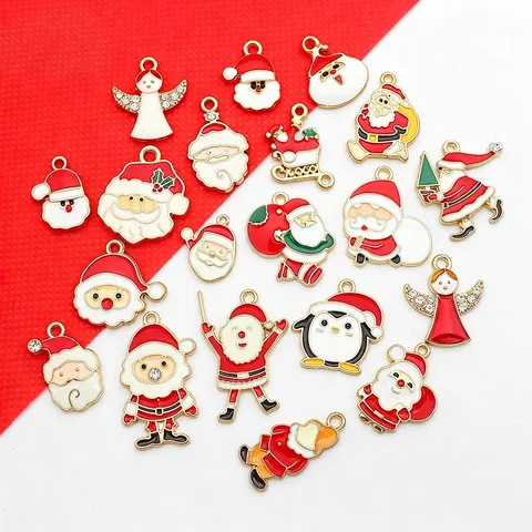 Christmas Charms Enamel Alloy Santa Claus Angel Penguin DIY Jewelry Making Pendants Festive Decor For Bracelet Necklace