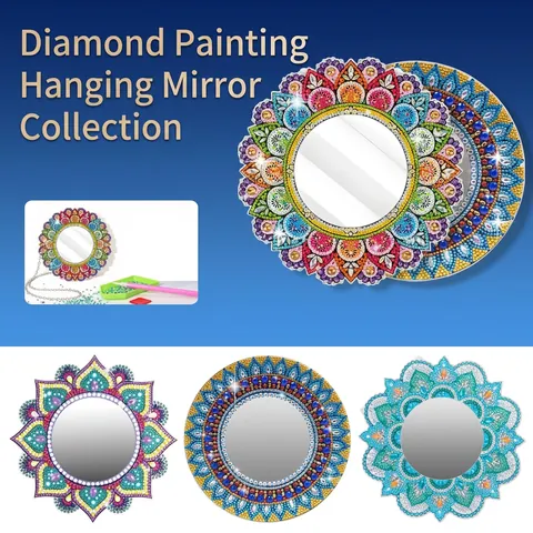 DIY Diamond Painting Mandala Mirror Round Acrylic Rhinestone Hanging Wall Decor Handmade Craft Makeup Mirror Portable