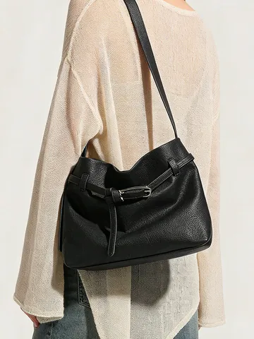 Bolso Tote de Cuero PU de Gran Capacidad para Mujer Minimalista Textura de Lichi Bolso de Hombro para Oficina Viaje Diario Casual