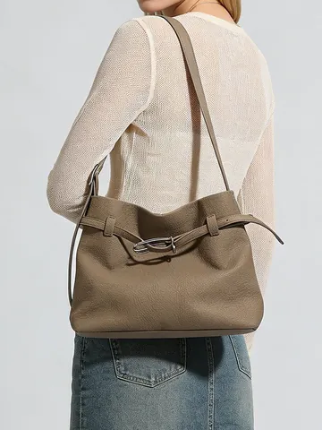 Bolso Tote de Cuero PU de Gran Capacidad para Mujer Minimalista Textura de Lichi Bolso de Hombro para Oficina Viaje Diario Casual