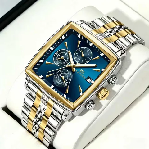 Orologio al Quarzo Quadrato Business da Uomo Cronografo Luminoso Data Impermeabile Cinturino in Acciaio Inossidabile Moda Lusso Orologio da Polso