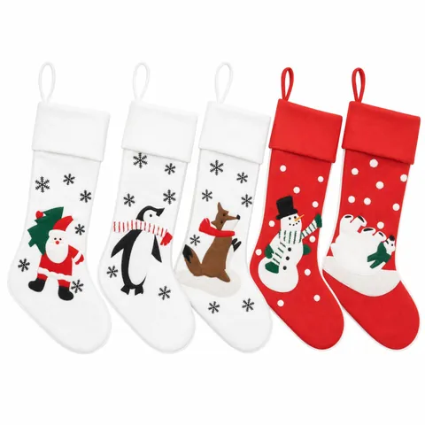 Large Christmas Stocking Cartoon Santa Penguin Fox Snowman Polar Bear Polyester Plush Gift Bag Candy Sack Xmas Decor