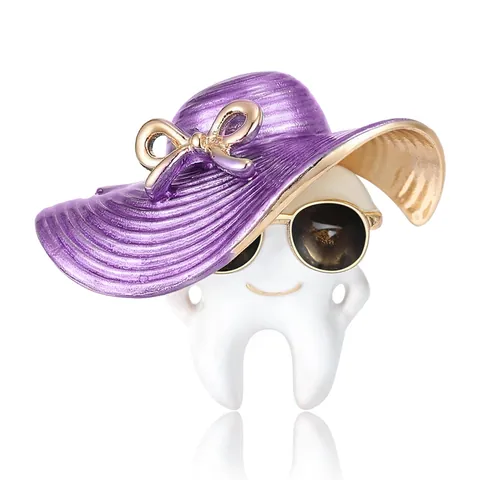 Kreative Legierung Zahn Brosche Cartoon Niedlich Personalisierte Zahn Pin Mit Sonnenhut Und Sonnenbrille Emaille Revers Pin Anzug Zubehör