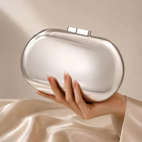 Abendhandtasche Metall Hartschale Pillenform Poliertes Finish Mit Abnehmbarer Kette Für Party Hochzeit