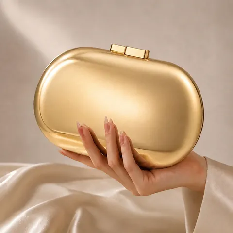 Pochette Da Sera Rigida In Metallo Forma Pillola Finitura Lucida Con Catena Rimovibile Per Festa Matrimonio