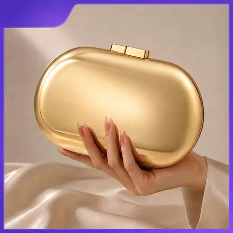 Abendhandtasche Metall Hartschale Pillenform Poliertes Finish Mit Abnehmbarer Kette Für Party Hochzeit