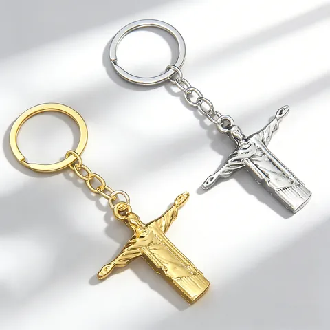 Portachiavi in Metallo Vintage Cristo Redentore Ciondolo Statua di Gesù in Lega Souvenir Religioso Anello Portachiavi Oro Argento
