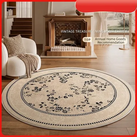 Rundes Französisches Vintage Blumen Teppich Wasserdicht Rutschfest Fleckenresistent Polyester Baumwolle Mischung Für Wohnzimmer Schlafzimmer