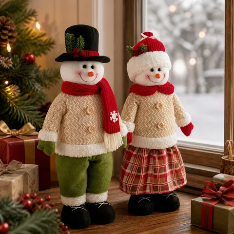Pupazzo di Neve di Natale Bambola di Peluche Telescopica Maglione a Maglia Ornamento Decorazione della Finestra di Casa Regalo di Festa