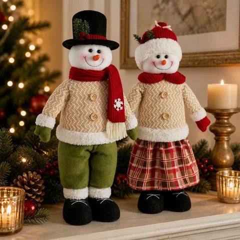 Pupazzo di Neve di Natale Bambola di Peluche Telescopica Maglione a Maglia Ornamento Decorazione della Finestra di Casa Regalo di Festa