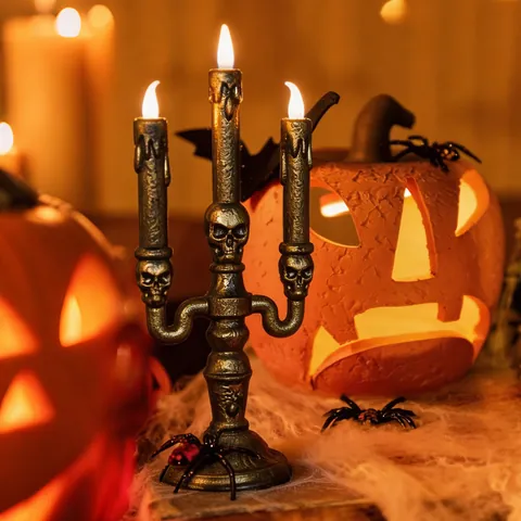 Halloween Skeleton LED Candle Lamp Pumpkin Ornament Spooky Party Decoration Gothic Plastic Light For Desktop Home Bar