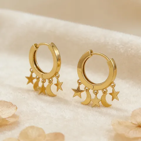 Ster Maan Hoop Oorbellen 925 Sterling Zilver Minimalistisch Hemels Sieraden Voor Vrouwen Elegant Eenvoudig