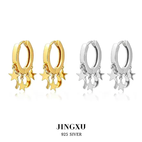 Ster Maan Hoop Oorbellen 925 Sterling Zilver Minimalistisch Hemels Sieraden Voor Vrouwen Elegant Eenvoudig