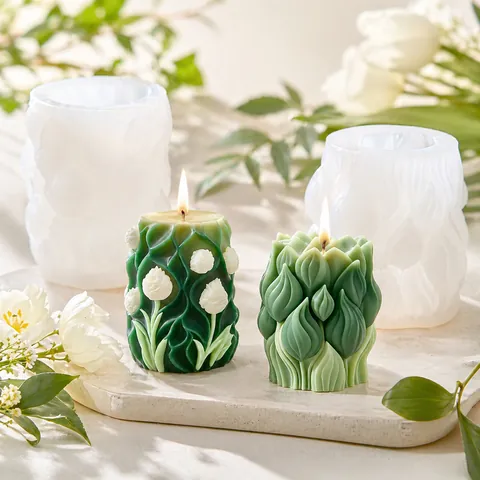 Tulp Kaarsvorm Siliconen 3D Bloemenreliëf Cilindrisch Diy Handgemaakte Zeep Gips Ornament Maken Tool Huisdecoratie